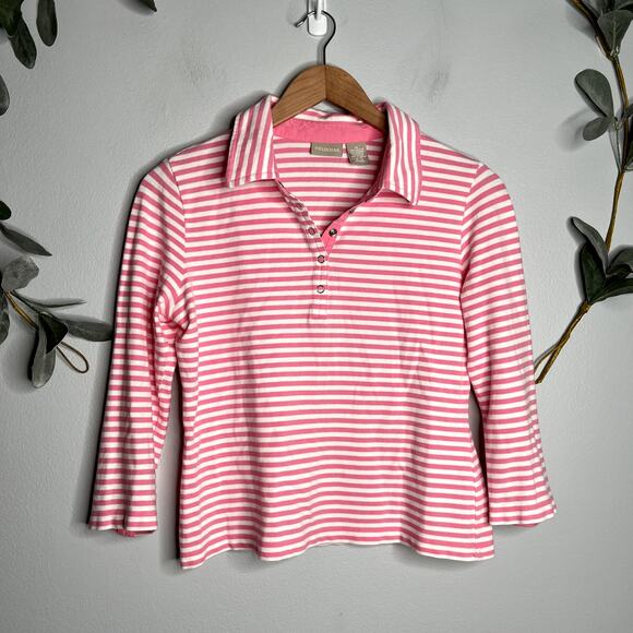 Pink and White Striped Collared Top LAST CALL - Picture 1 of 3
